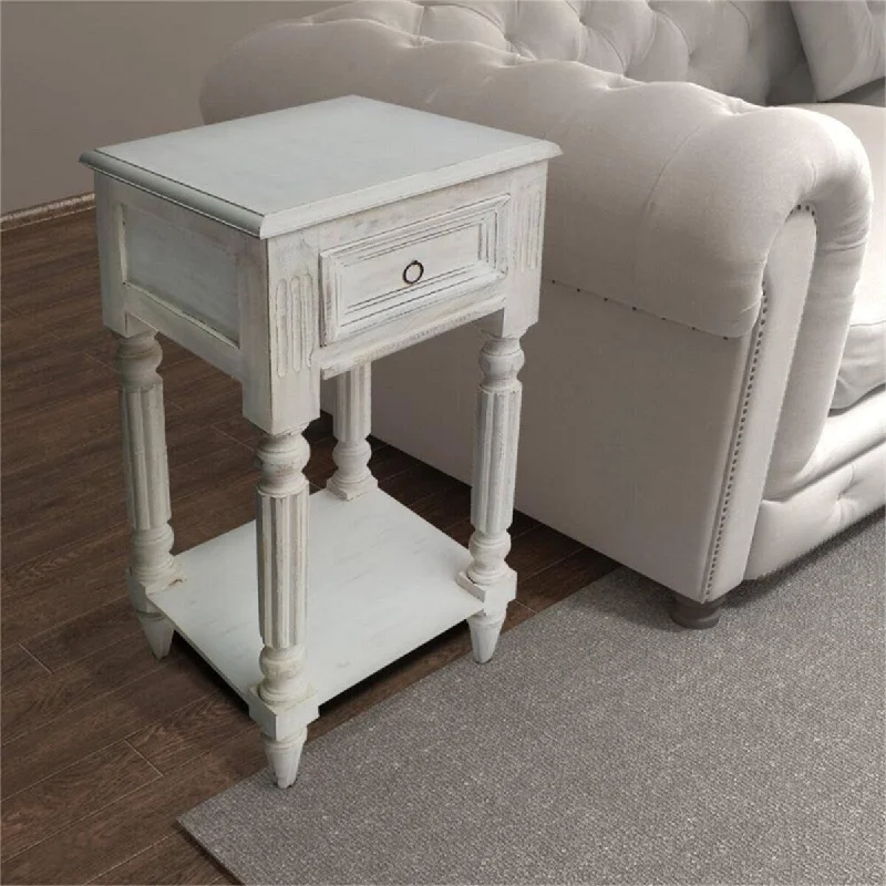 Side Table with Storage Drawer&Shelf, Spacious End Table Antique White