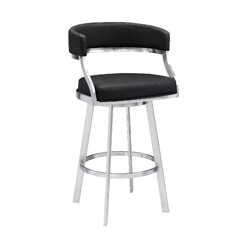 38" Faux Leather Swivel Low Back Counter Height Bar Chair - Black / Silver