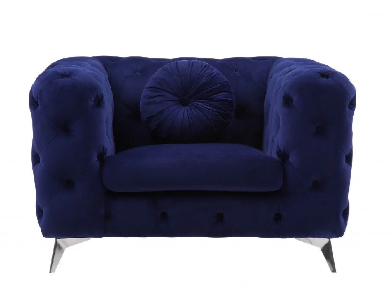 Fabric And Black Tufted Arm Chair 41" - Blue