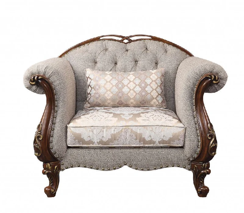 Fabric and Cherry Floral Arm Chair 48" - Beige