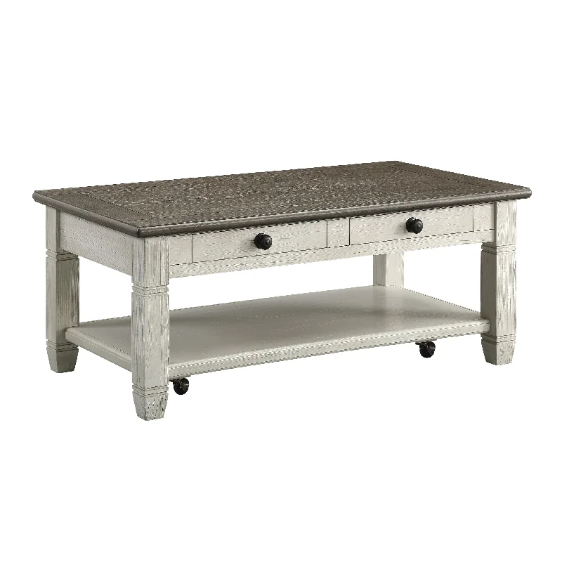 Harold 48" Coffee Table - Antique White and Brown