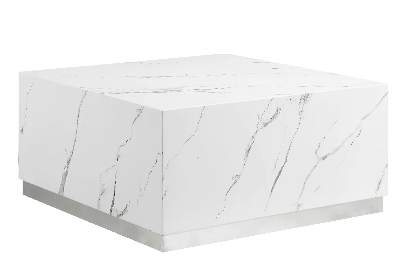 Helios 30" Square Coffee Table - White and Silver