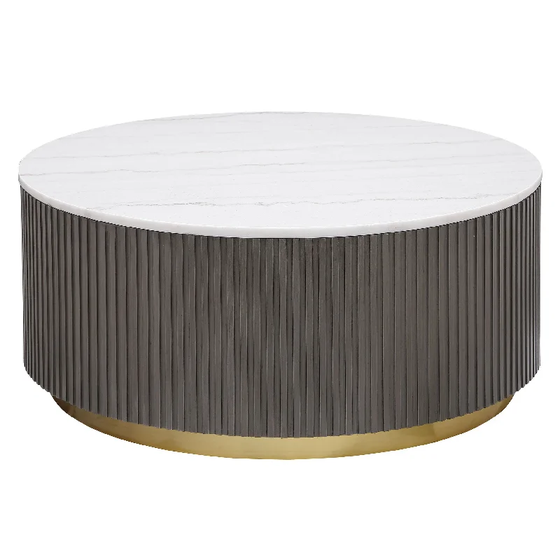 Jason - Round Marble Top Coffee Table - White And Charcoal