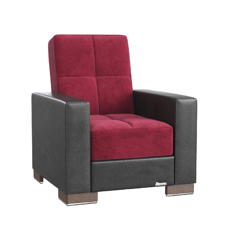 Microfiber And Dark Brown Tufted Convertible Chair 36" - Burgundy