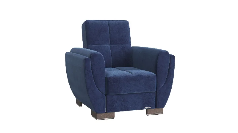 Microfiber Tufted Convertible Chair 36" - Blue and Brown