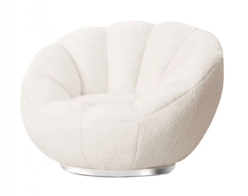 Sherpa And Silver Clamshell Swivel Barrel Chair - White