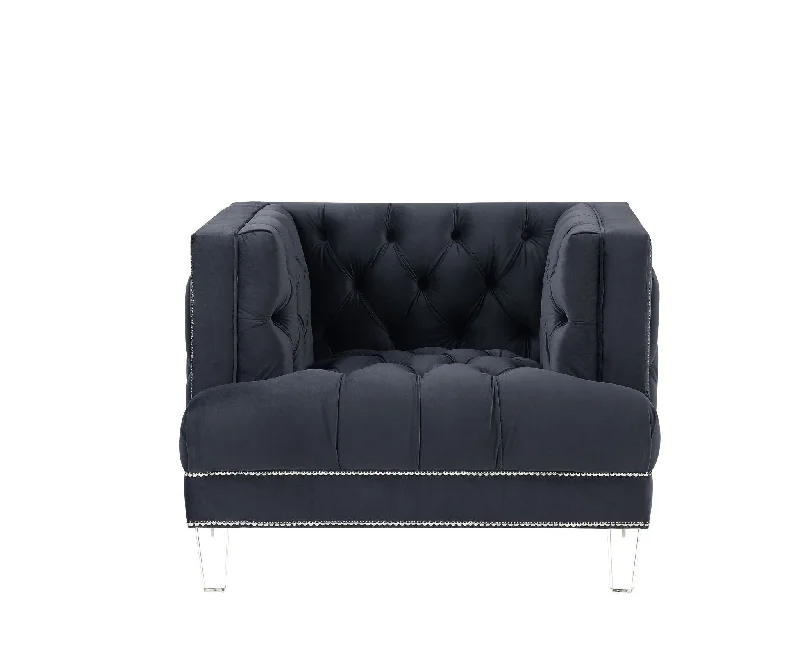 Velvet And Black Tufted Arm Chair 41" - Charcoal